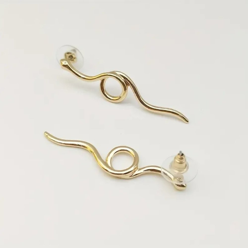 Long Gold Serpent Snake Earrings NEW - Picture 4 of 6